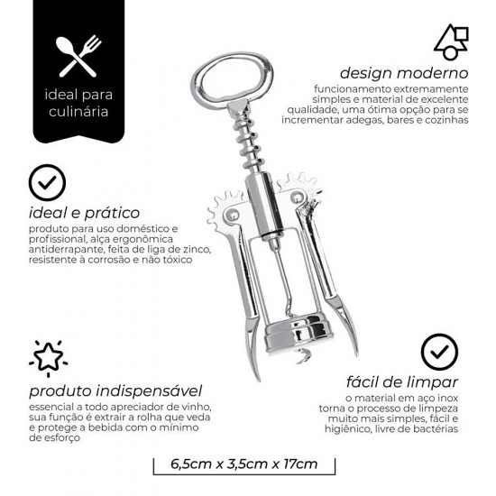 Saca Rolhas Em Liga De Zinco Prateado Mimo Style